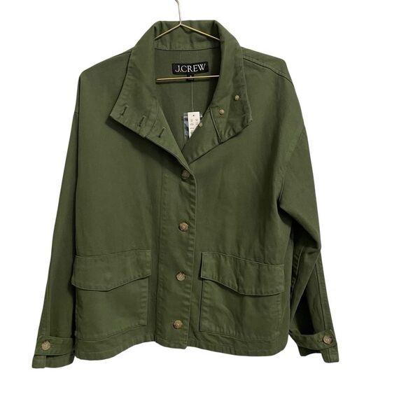 J Crew Funnelneck Field Jacket in Heavyweight Twill Utility Green MED NWT - Picture 4 of 10